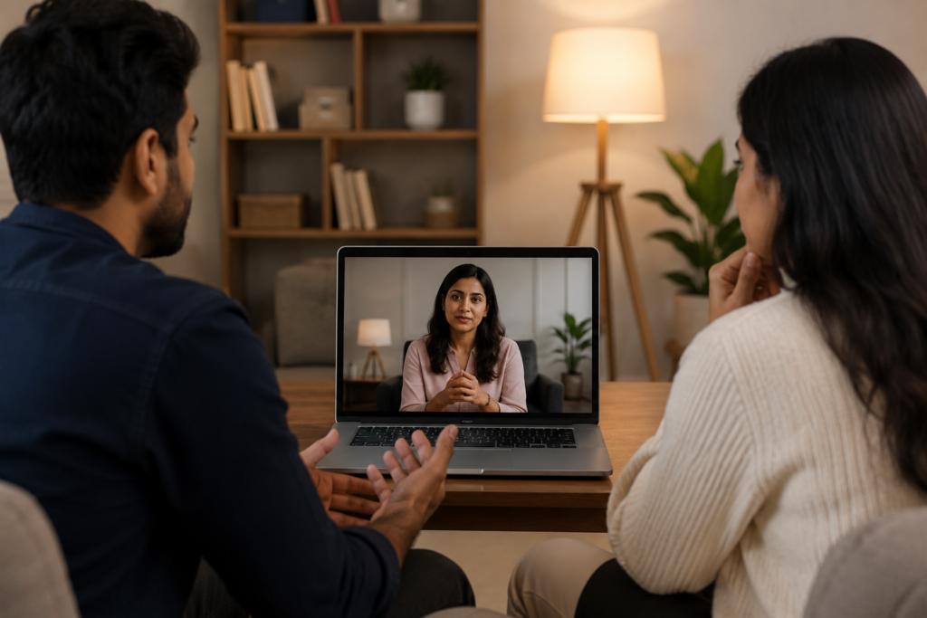 Couple attending a professional relationship counselling session with an experienced psychologist.